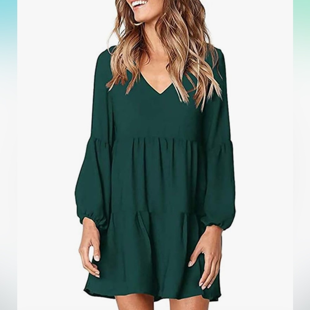 Long Sleeve Green Pleated Holiday Dress
